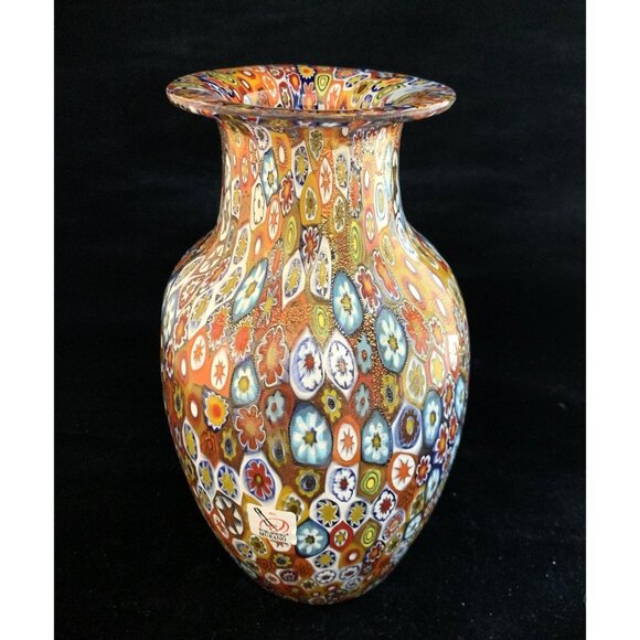 Murano Vetro Artistico Millefiori Murrina Glass Vase 8" Italy Textured Vintage - Picture 1 of 10